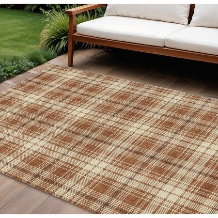 Homeroots 9' X 12' Brown Black And Beige Plaid Washable Indoor Outdoor Area Rug 597133