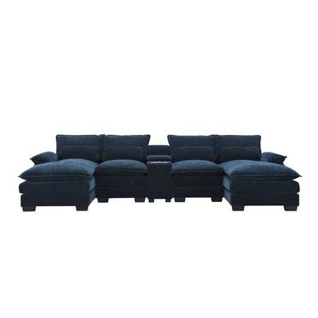 Homeroots 55" Blue Fabric Modular USB Sleeper Sofa 568288