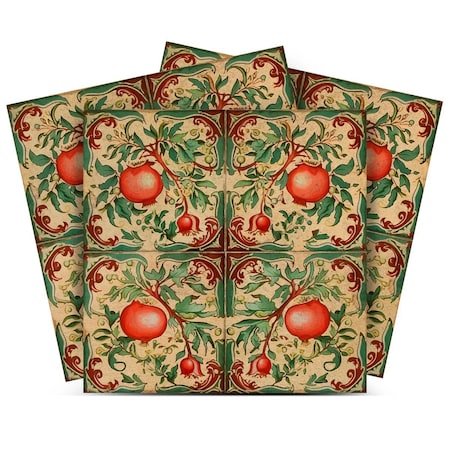 Homeroots 4" x 4" Green And Red Vinyl Arabesque Peel And Stick Removable Tiles 569223