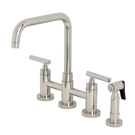 Kingston Brass Bridge Kitchen Faucet with Brass Sprayer, Polished Nickel KS8286CMLBS