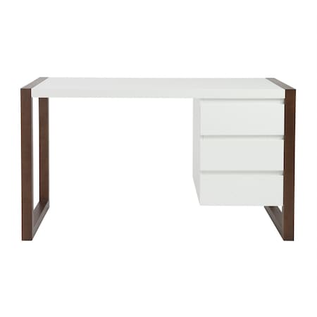 Homeroots 51" White and Brown Writing Desk With Three Drawers 400747