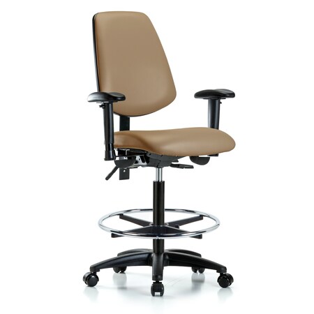 Blue Ridge Ergonomics High Bench Chair Adjustable Arms, 26" to 35" Height, Vinyl, Taupe BR-VHBCH-MB-RG-T0-A1-CF-RC-8584