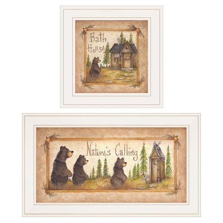Homeroots Set Of Two Natures or Bath 1 White Framed Print Bathroom Wall Art, 2PK 406017
