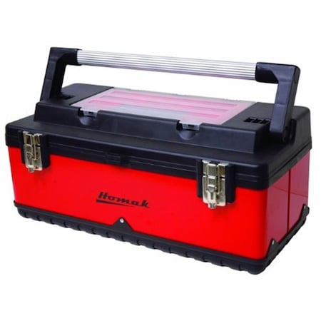 Homak 23 in. Hand Carry Painted Metal & Plastic Toolbox - Red HO297192