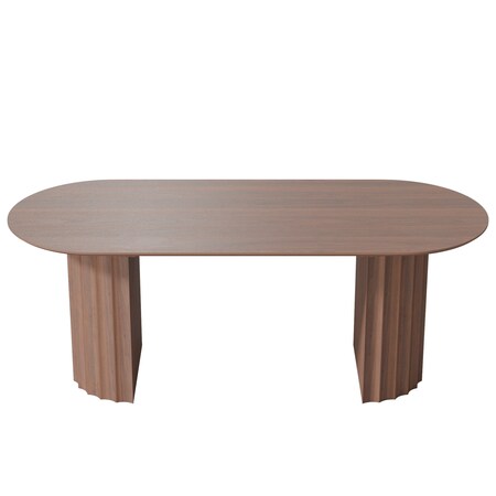 Homeroots 79" Brown Solid Wood Double Pedestal Base Oval Dining Table 720467