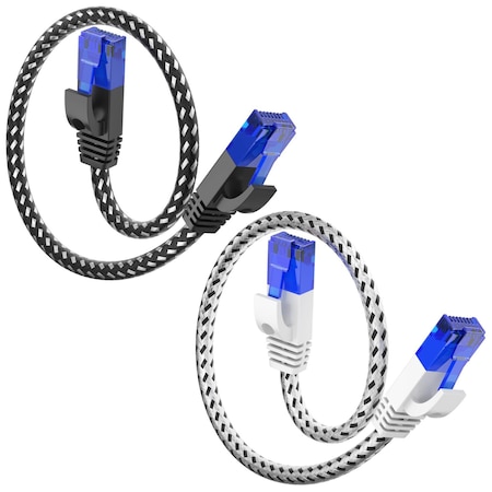 Maximm Cat6 Ethernet Cable 1 FT Braided Gigabit LAN RJ45 Blk/Wht 2-Pack, 2PK C6BRD-2PK-BW-1FT