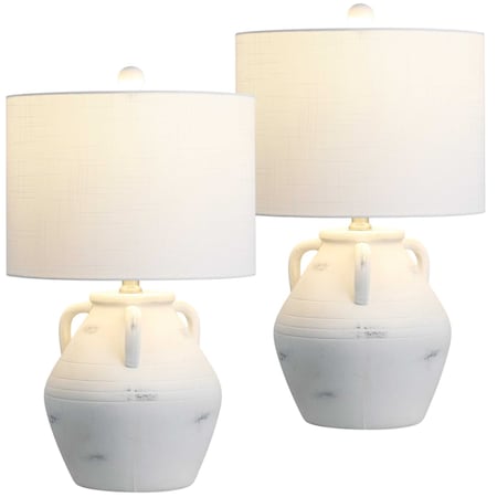 Jonathan Y Altea 20.5 in. Rustic Coastal Pottery Jar LED Table Lamp, White, 2PK JYL5502A-SET2