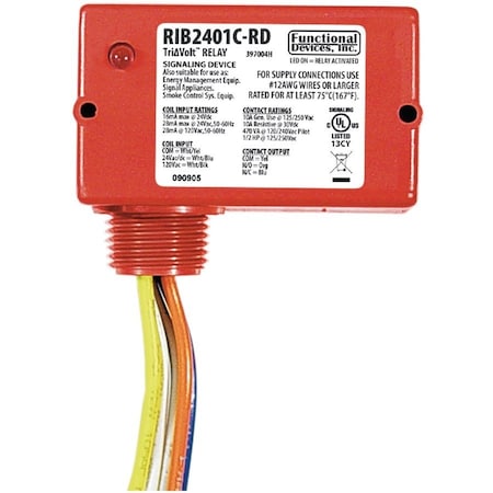 Functional Devices Enclosed Relay 10Amp SPDT 24Vac/dc or 120Vac Red Housing RIB2401C-RD