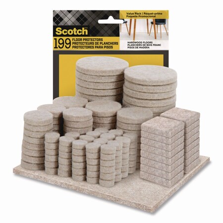 Scotch Felt Pad Protectors, Assorted Sizes and Shapes, Beige, 199PK FP845-199NA