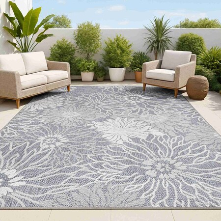 Jonathan Y Bahamas Modern All-Over Floral Navy/Gray 5 ft. x 8 ft. Indoor/Outdoor Area Rug SMB209A-5