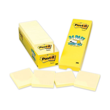 Post-It Original Pads in Canary Yellow, Cabinet Pack, 3in x 3in, 90 Sheets/Pad, 24PK 65424CP