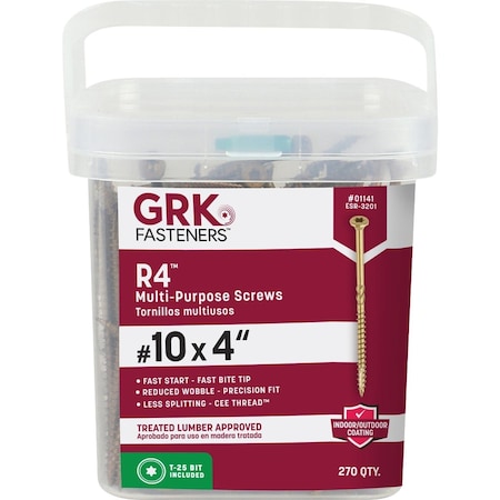 Grk Fasteners GRK R4 No, 10 x 4'' Star Drive Multi-Purpose Wood Screw, 270 Ct. 1141