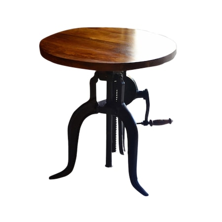Homeroots 19" Black And Chestnut Solid Wood And Iron Height Adjustable Round End Table 493238