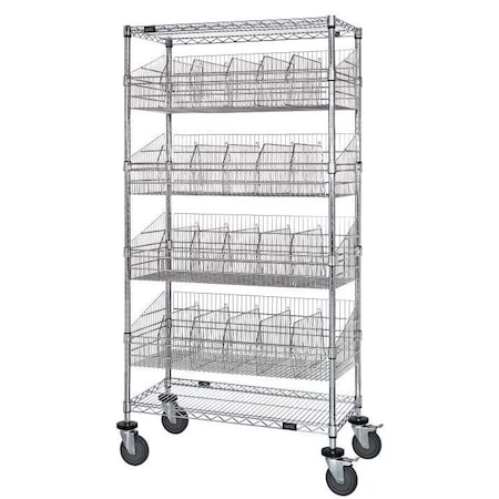 Quantum Storage Systems 18X36X69 4 BASKET W/ WIRE AND SOLID SHELF CART A4BSK-18362C