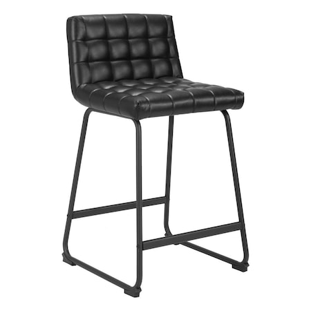 Homeroots Set of Two 26" Black Faux Leather and Steel Counter Height Bar Chairs, 2PK 555731