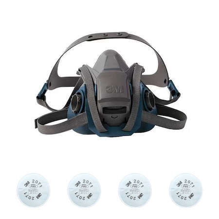 3M Half Mask Respirator Kit: 4 Cartridges Included, Rugged Comfort Quick Latch, P95 Filter, Size S 29WT68-4MH55
