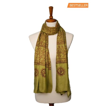 Cosa OM Hindu Yoga Meditation Prayer Shawl - Golden Olive CO2445631