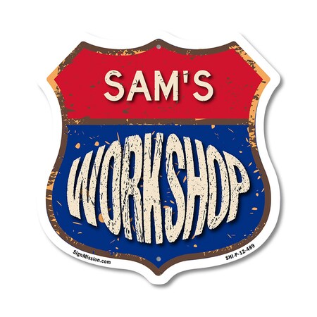 Signmission Sam's Workshop, 12 Inch X 12 Inch, Plastic Sign SHI-P-12-489-SAM