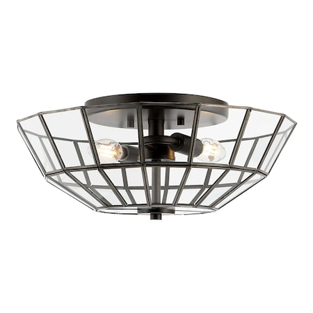 Jonathan Y Theo 15.5" 2-Light Farmhouse Rustic Iron/Glass LED Semi Flush Mount, Oil Rubbed Bronze/Clear JYL9928A
