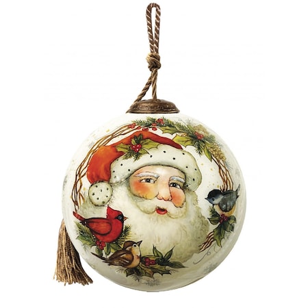 Homeroots Winter Wreath Forest Santa Hand Painted Mouth Blown Glass Ornament 477547