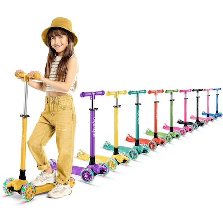 Lifemaster Kids 3-Wheel Scooter with LED Wheels, Adjustable Handlebar, Indoor/Outdoor Yellow,  LIFSCTYL