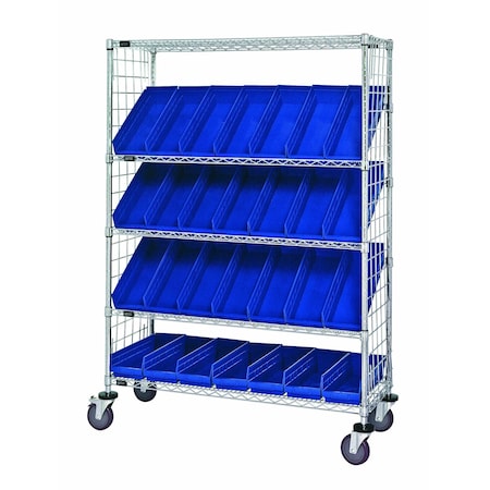 Quantum Storage Systems WIRE CART SLANT SHELVES W/ 28 BINS WRCSL5-63-1848EP-104BL