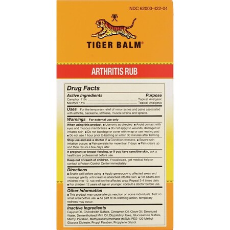 Tiger Balm 4 Oz. Arthritis Rub Pain Reliever T-42204