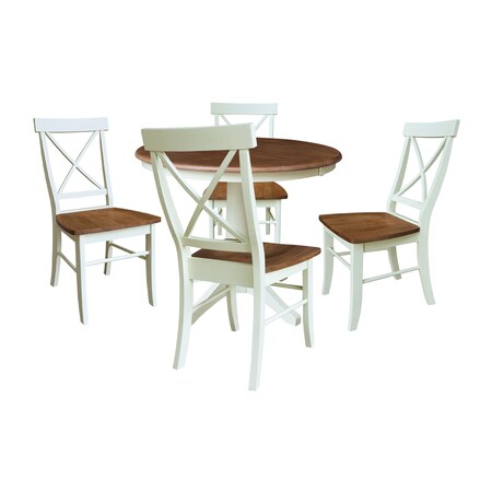 Whitewood Industries Rectangular Extension Dining Table W/ 4 Chairs, 36 in W, 30.1 in L, 48 in H, Parawood, 5 K79-36RXT-27B-C613-4
