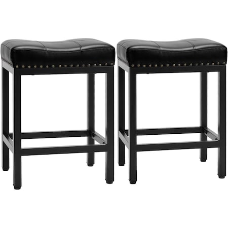Simple Deluxe Bar Stools Set of 2, PU Leather Counter Height Bar Stools, Set of 2 Kitchen Stools with Saddle Seat 3A88CHAIR6100BLK02