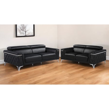 Homeroots Two Piece Black Italian Leather Four Person Seating Set 534169