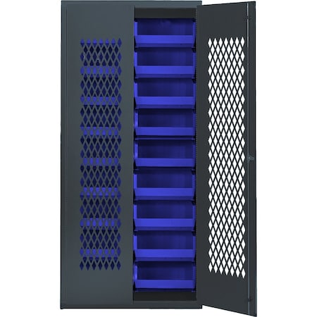 Quantum Storage Systems SPECIALTY CABINET W/18 BLUE BINS MESH-250BL