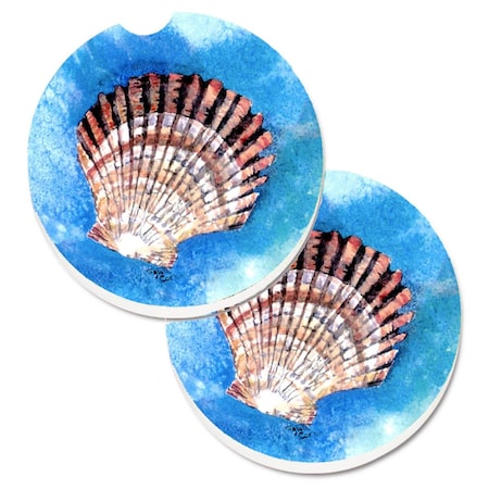 Carolines Treasures Scallop Sea Shell Set of 2 Cup Holder Car Coaster 8008CARC