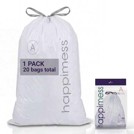 Happimess 8-Gallon 30L Drawstring Unscented Trash Can Liner, Clear, 20-Count, 1 Pack of 20 Liners HPM3000A-C-1SET