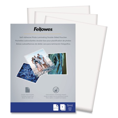 Fellowes Self-Adhesive Laminating Pouches, 5 mil, 4.25in x 6.25in, Gloss Clear, 5PK 5220401