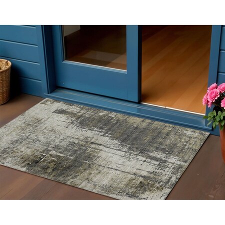 Homeroots 3' X 5' Taupe Beige And Olive Green Abstract Washable Indoor Outdoor Area Rug 587326