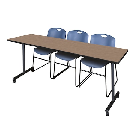 Regency Kobe Flip-Top Training Nesting Table W/ 2 Zeng Stack Chairs, 84 in W, 24 in L, Noble Oak MKFT8424NO44BE