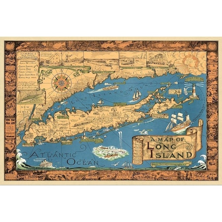 Homeroots 20" X 30" Vintage 1933 Map Of Long Island Wall Art 391988