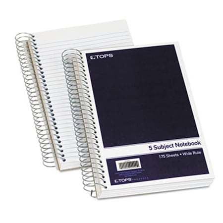 Tops Wirebound Five-Subject Notebook 9.5 x 6 Navy 175 Sheets-Pad 63859