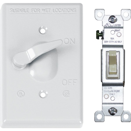 Southwire Single Toggle Vertical Mount White Weatherproof Cover with Single Pole 15A Switch 1GTCSP-15A-W-UPC
