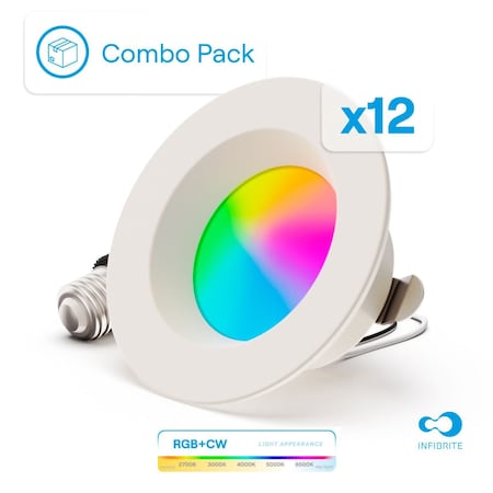 Infibrite 4 In. WiFi Smart 9W 810LM Recessed Retrofit LED Downlight, Alexa/Google, Wet Rated, 12PK IB-005-1-9W-WH-12PK