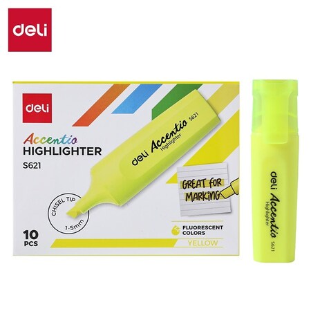 Deli DELIGHT Highlighter, Chisel Tip, Classic Yellow, Quick-Dry, 10PK ES621