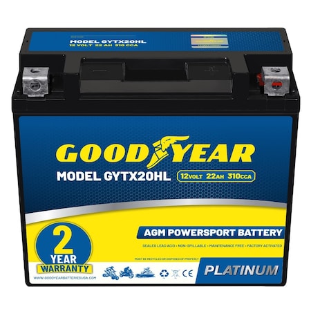 Goodyear GYTX20HL - 12 Volt 22 AH, 310 CCA, Rechargeable High-Performance, SLA - AGM Battery GY4140765