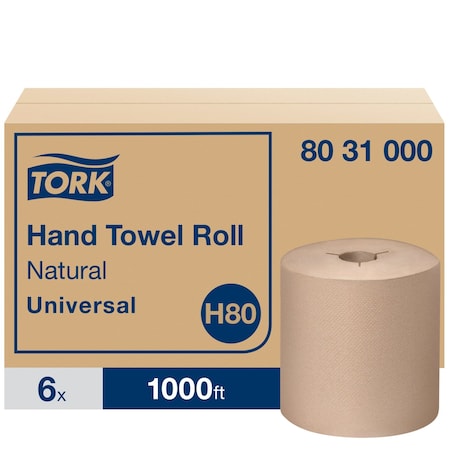 Tork Hardwound Paper Towel Roll, 1 Ply, Continuous Roll Sheets, 1,000 ft, Brown, 6 PK 8031000