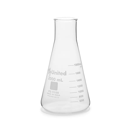 United Scientific Erlenmeyer Flask, Wide Mouth, Borosilicate Glass, 2000 mL FG5100-2000