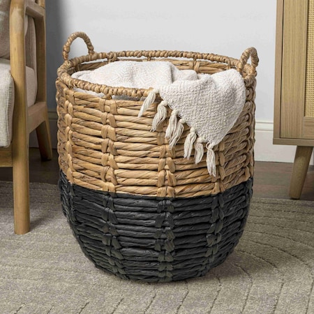 Happimess Laurel 19.49in Bohemian Hand-Woven Abaca Hamper Basket with Handles, Natural/Black BSK1003D