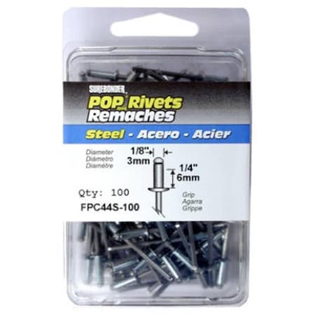 Fpc 44S100 Medium Steel Rivet, 100PK 135558