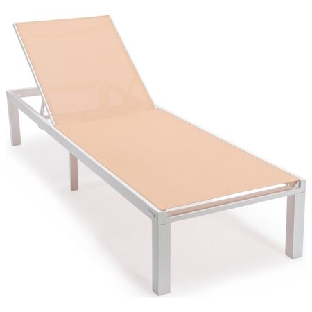 Leisuremod Marlin Patio Chaise Lounge Chair with White Aluminum Frame, Light Brown MLW-77LBR