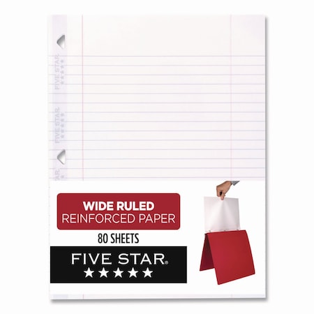 Five Star Reinforced Filler Paper, 3-Hole, 8 x 10.5, Wide/Legal Rule, 80PK 150002/150034