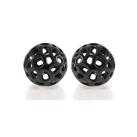 Homeroots Set of Two Black Aluminum Hand Painted Decorative Orbs, 2PK 722458