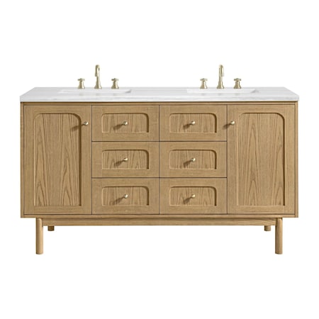 James Martin Vanities Laurent 60 in. Double Vanity, Light Natural Oak, w/ 3 CM Arctic Fall Solid Surface Top 545-V60D-LNO-3AF